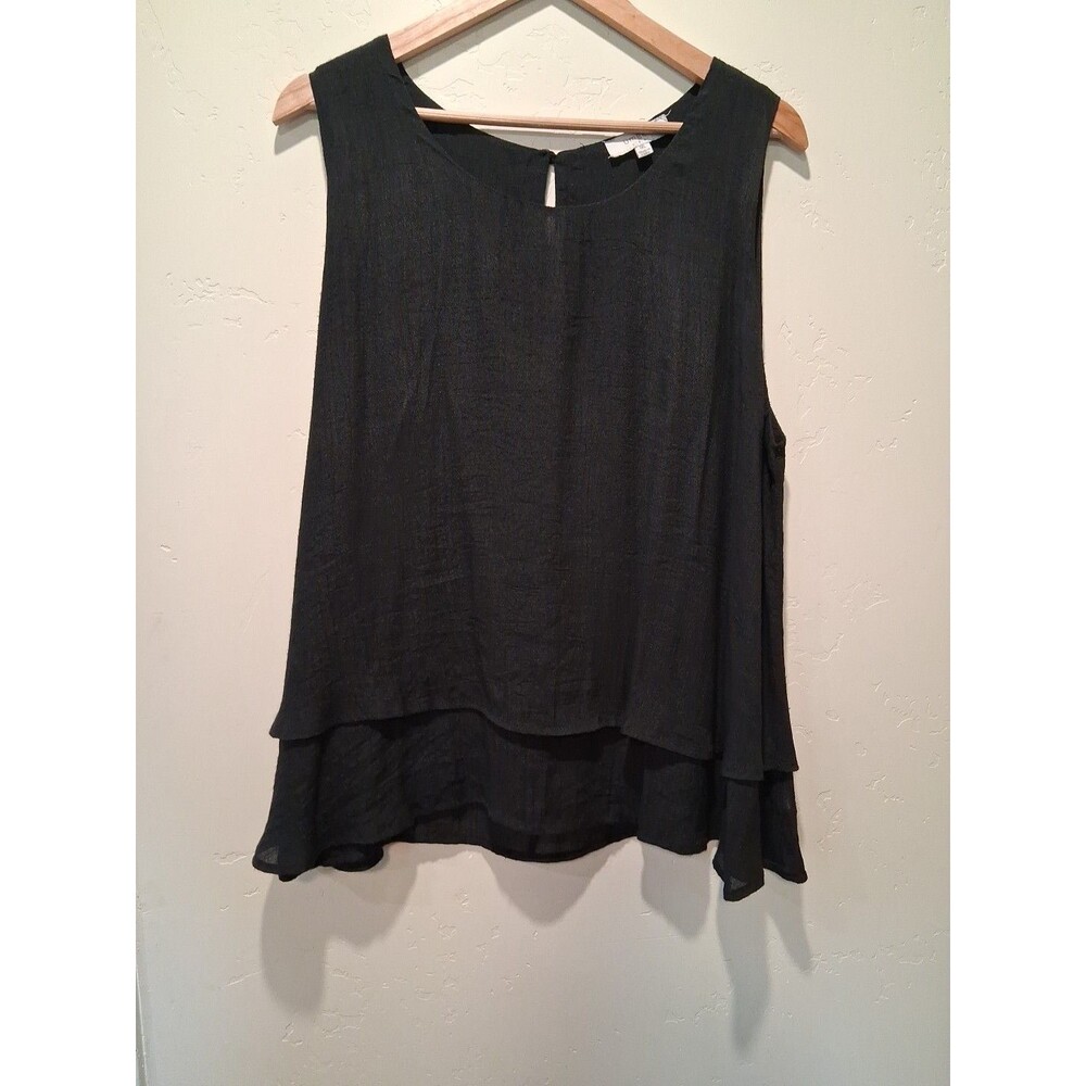 Umgee USA Women's Plus 1XL Black Layered Tank Top Keyhole Lagenlook Hippie Boho